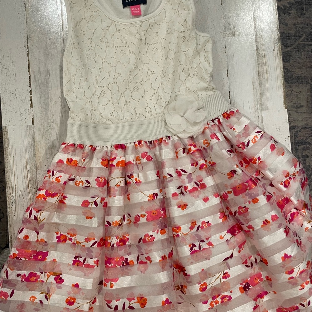 Place Cream and Pink Floral Kids Dress